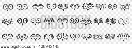 Birds Eyes And Beak Doodle Set. Collection Of Hand Drawn Cute Funny Round Eyes And Beaks Of Various 