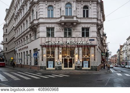 Vienna, Austria - Decembter 19 2020: Cafe Ritter Exterior, A Traditional Viennese Coffee House In Th