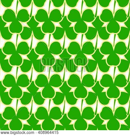 Illustration On Theme Irish Holiday St Patrick Day, Seamless Green Shamrock Clover. Pattern St Patri