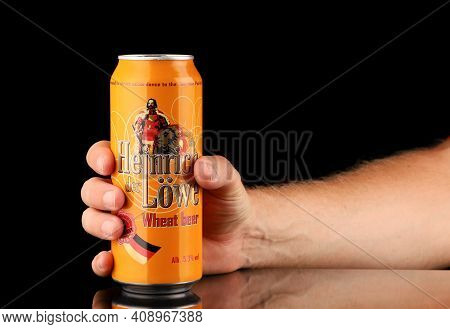 Lviv, Ukraine - July 11, 2020: Heinrich Der Lowe German Beer In A Can In Hand