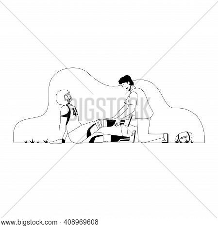 White And Black Illustration Fatal Accident American Football. Doctor On The Field American Football