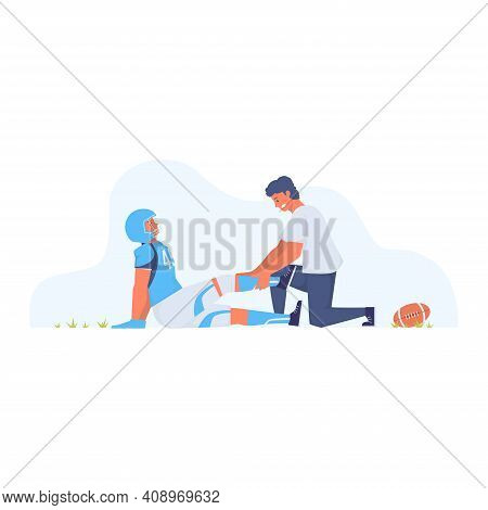 Flat Illustration Fatal Accident American Football. Doctor On The Field American Football. Vector