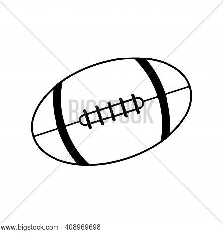 Rugby Ball Icon Design Isolated On White Background, American Football. Black And White Vector Illus