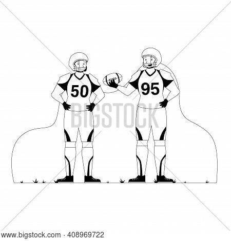Black And White Illustration American Football On White Background