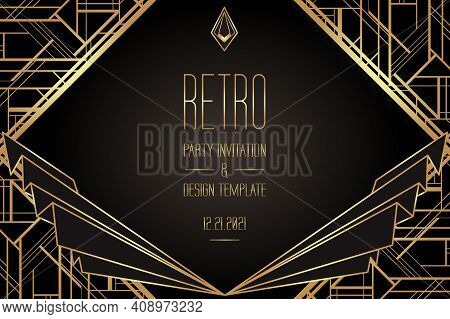 Art Deco Vintage Patterns And Design Elements. Retro Party Geometric Background Set 1920 Style. Vect