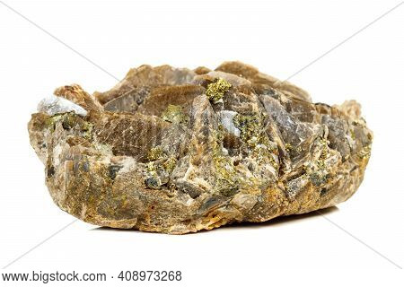 Macro Mineral Stone Barit Pyrit On A White Background