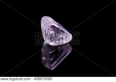 Macro Mineral Stone Spodumene Kunzite Black Background