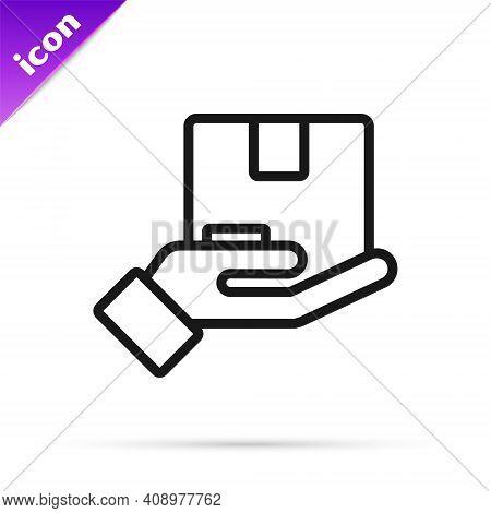 Black Line Delivery Insurance Icon Isolated On White Background. Insured Cardboard Boxes Beyond The 