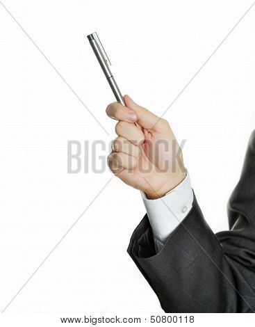 Hand giving instruction executive pen at a conference.