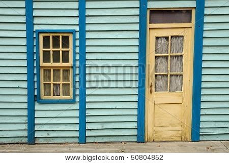 Wooden Wall With Window And Door