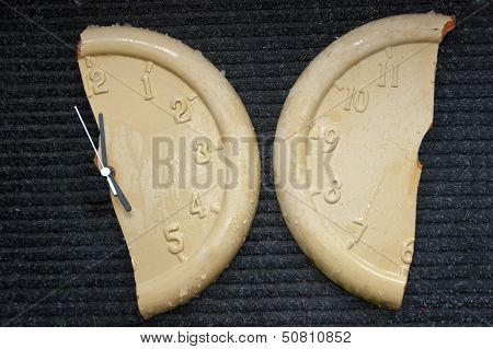Broken Frozen Clock Face On Black Mat