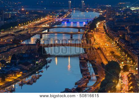Aerial View On Rouen At Night