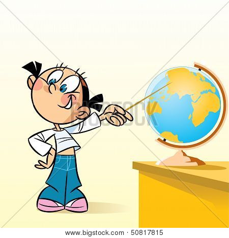 Schoolgirl near globe