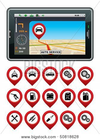 Gps Navigator With The Pointer Autoservice.