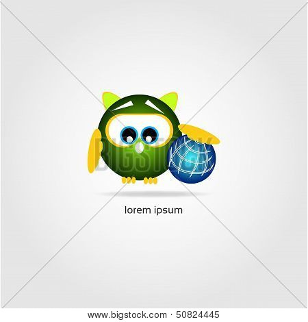 Cute owl traveler with world map