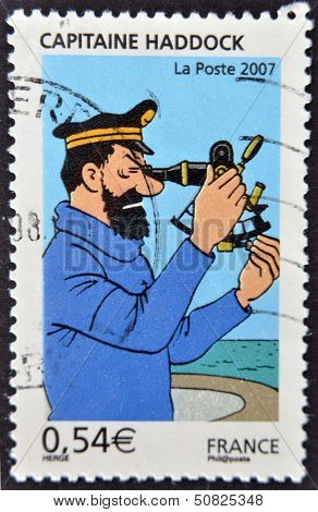 France - Circa 2007: A Stamp Printed In France Shows The Cartoon Character, Captain Haddock