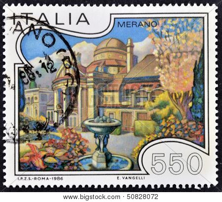 Italy - Circa 1986: A Stamp Printed In Italy Shows Merano, Circa 1986