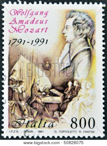 ITALY - CIRCA 1991: A stamp printed in Italy shows Wolfgang Amadeus Mozart circa 1991