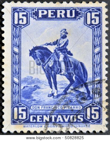 PERU - CIRCA 1935: A stamp printed in Peru shows Francisco Pizarro circa 1935