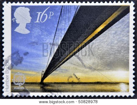 United Kingdom - Circa 1983: A Stamp Printed In Great Britain Shows Humber Bridge, Circa 1983