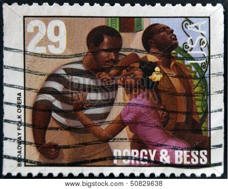 Usa - Circa 1987: Stamp Printed In Usa Show Porgy & Bess, Broadway Folk Opera, Circa 1987