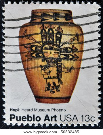 USA - CIRCA 1977 : A stamp printed in the USA shows Hopi: Heard Museum Phoenuix Pueblo Art