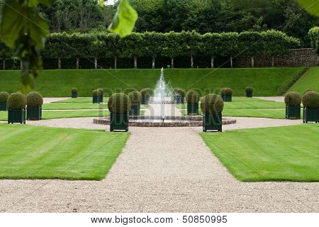 Gardens and Chateau de Villandry in Loire Valley in France