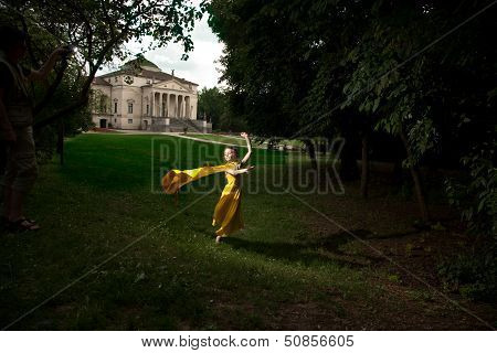Fluing girl near renesance villa