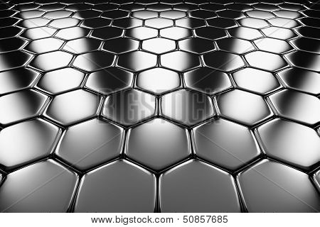 Metal Surface Of Steel Hexagons Perspective View