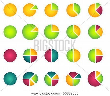 Set of 2D pie diagrams