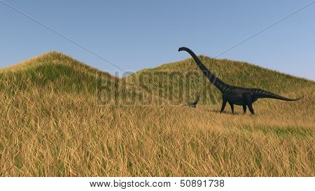 mamenchisaurus walks across grassy hills
