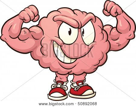 Strong cartoon brain. Vector clip art illustration with simple gradients. All in a single layer. 