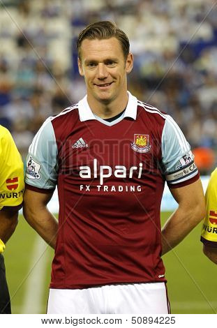 BARCELONA - SEPT, 5: Kevin Nolan of West Ham United posing before  a friendly match against RCD Espanyol at the Estadi Cornella on September 5, 2013 in Barcelona, Spain
