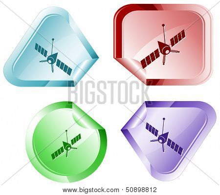 Spaceship. Vector sticker.