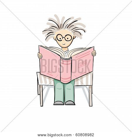 Vector cartoon reading kid