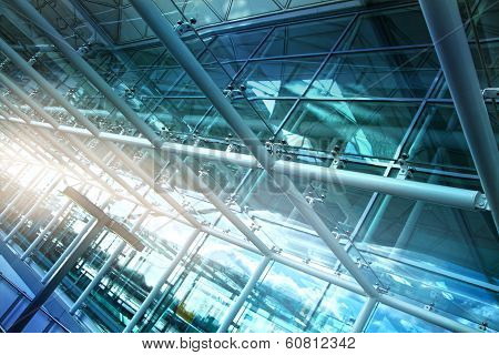 Glass tunnel, details of contemporary airport interior