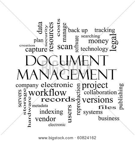 Document Management Word Cloud Concept In Black And White
