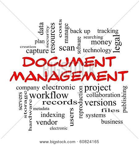 Document Management Word Cloud Concept In Red Caps