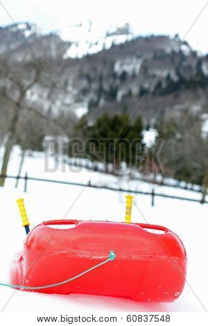 Red Bob Made Of Sturdy Plastic On White Snow For Fun Rides