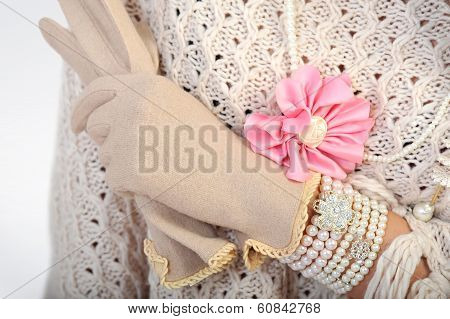 Elegant woman hand with gloves