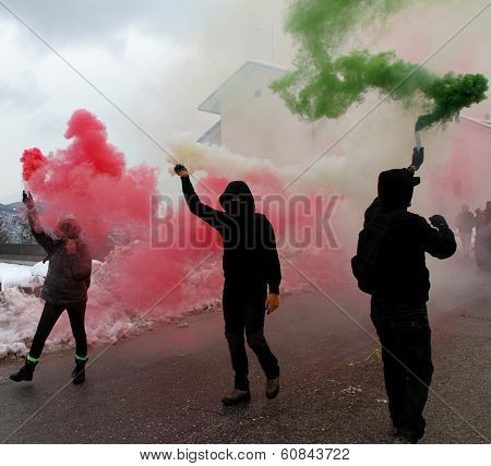 Protest With Protesters Wearing Black Gloves