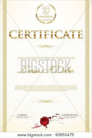 Golden certificate template with laurel wreath vectror