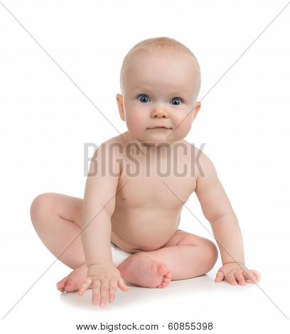 8 Month Child Baby Toddler Sitting Or Crawling Happy