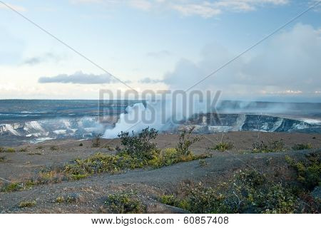 Smoking Crater Of Halemaumau Kilauea Volcano In Hawaii Volcanoes National Park On Big Island