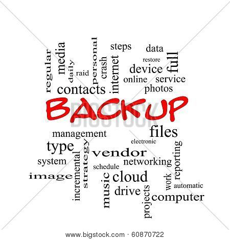 Backup Word Cloud Concept In Red Caps