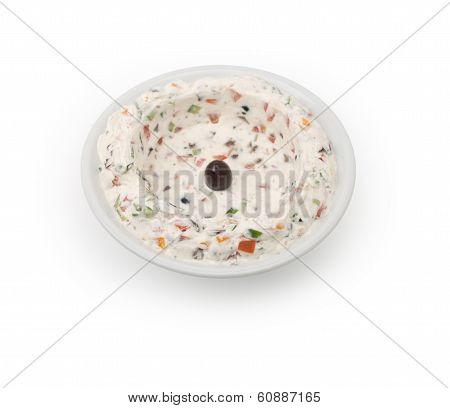 Lebanese food of labneh yogurt isolated on white