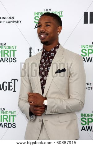 LOS ANGELES - MAR 1:  Michael B Jordan at the Film Independent Spirit Awards at Tent on the Beach on March 1, 2014 in Santa Monica, CA