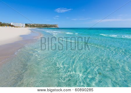 Alaior Cala Son Bou in Menorca turquoise beach at Balearic islands