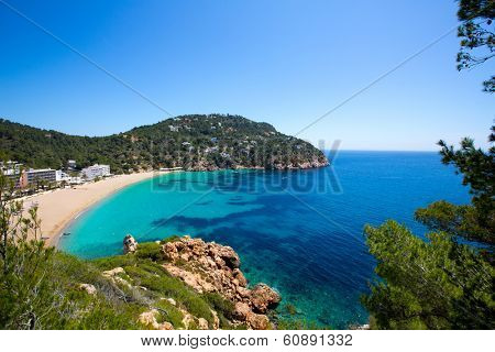 Ibiza caleta de Sant Vicent cala San vicente beach san Juan at Balearic Islands of spain