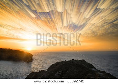 Unique Abstract Time Lapse Stack Sunrise Landscape Over Rocky Coastline